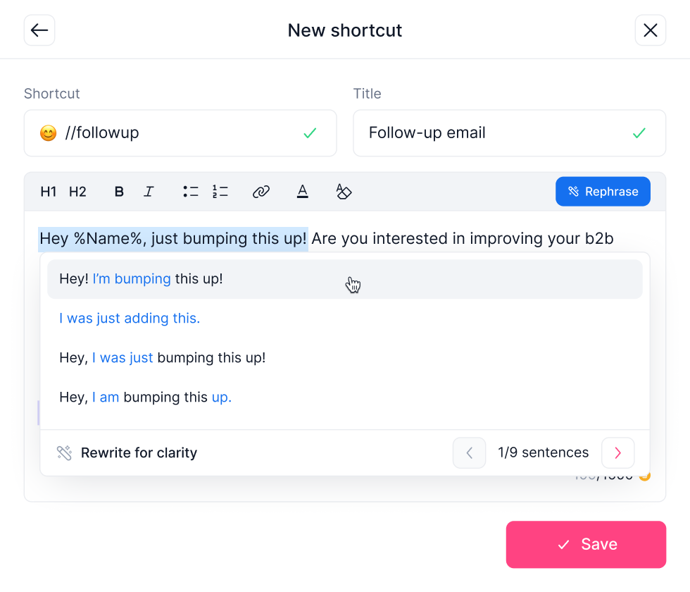 New shortcut